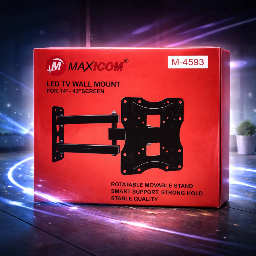 Maxicom LED TV mount in futuristic setting.webp