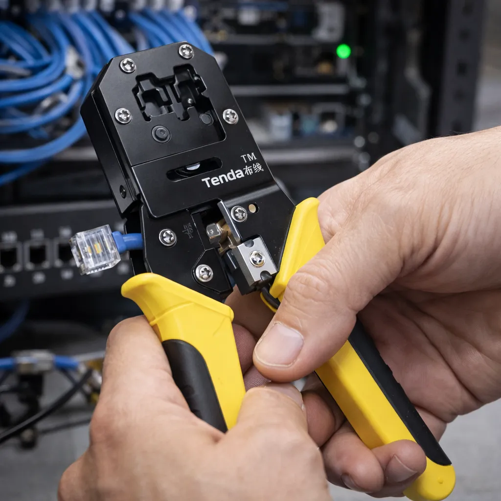 Technician crimping RJ45 connector.webp