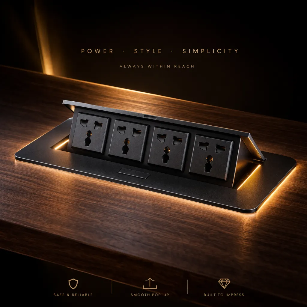 Sleek pop-up power module on wood.webp