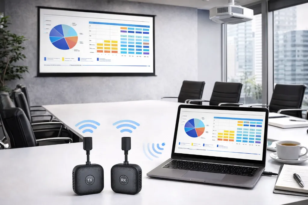 Wireless HDMI connection in modern meeting room.webp
