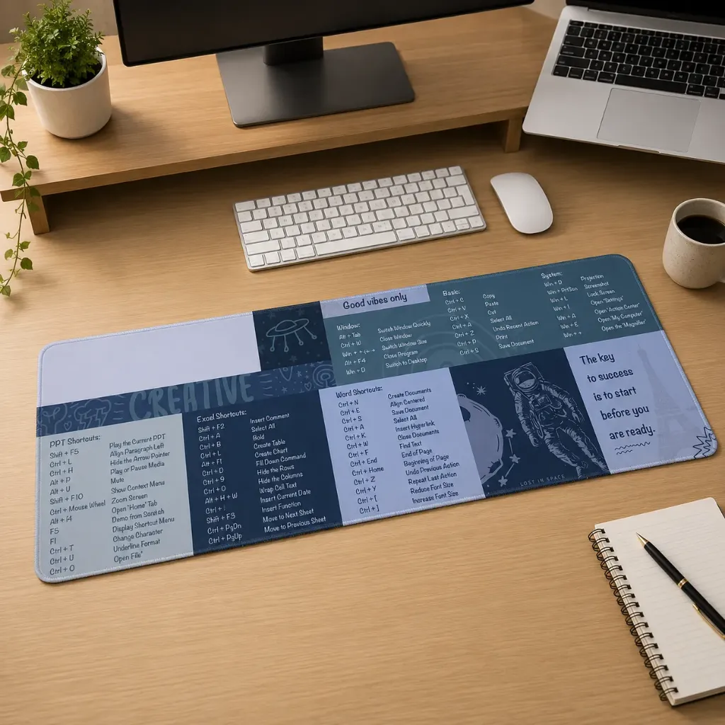 MCW Extended Shortcut Mouse Pad with Keyboard Shortcuts Desk Mat