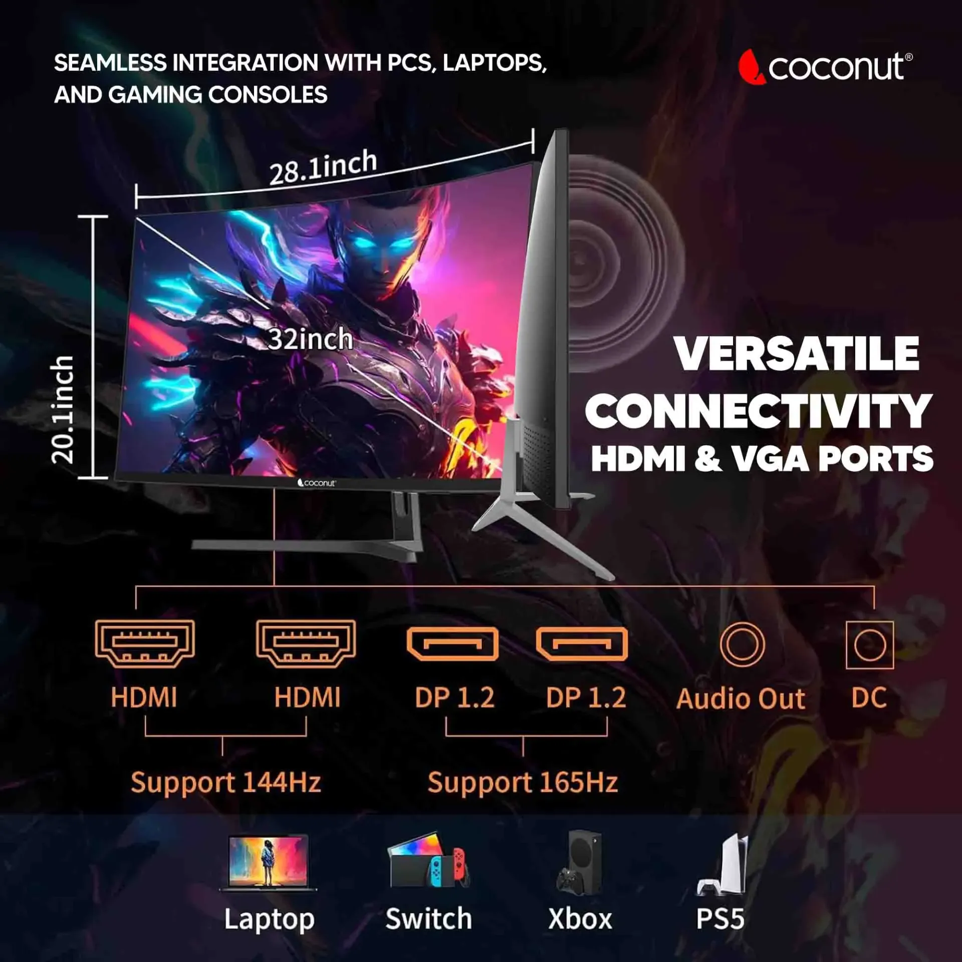 COCONUT 32 LED MONITOR 32XC BLACK