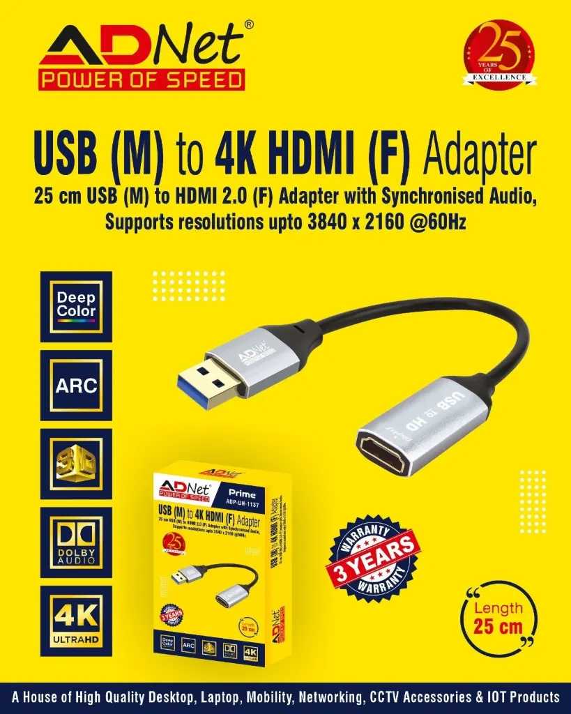 ADNET USB TO HDMI 4K 1.8 MTR