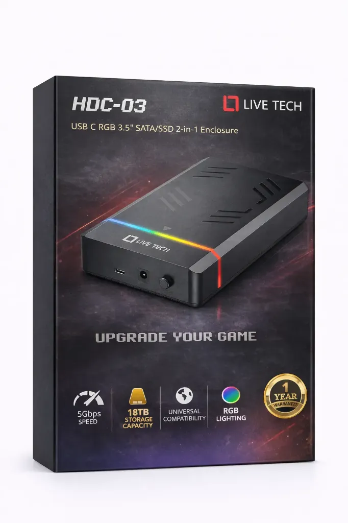 Live Tech HDC-03 3.5" SATA/SSD USB-C RGB Enclosure